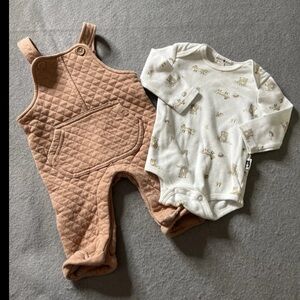 Rabbit & Bear Baby Boys 3-6 Months Outfit Set Bodysuit Fabric Overalls Neutral